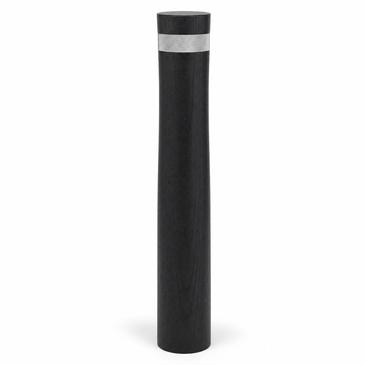Tall 28cm column pepper mill in matte black stained ash with a knurled steel collar