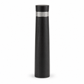 Column pepper mill in matte black stained ash with a knurled steel collar at the neck