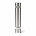 Column salt mill in brushed stainless steel with a knurled collar and a glass level ring